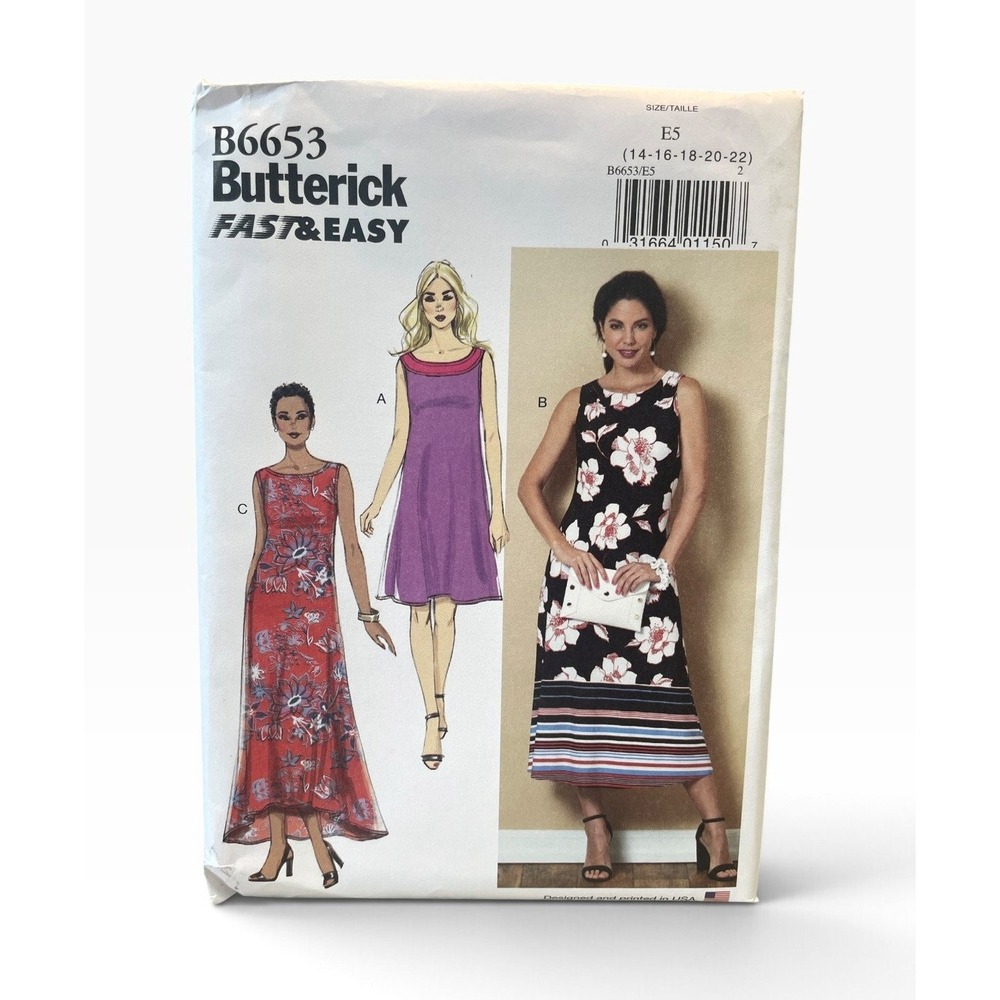 Butterick B6653 Dress Pullover Knit E5 (14-16-18-20-22) Fast Easy Uncut FF